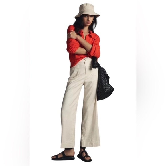 Maeve Pants - The Colette Cropped Wide-Leg Pants by Maeve white
